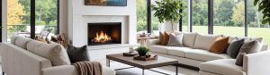 Open Design Living Room Space with Fireplace